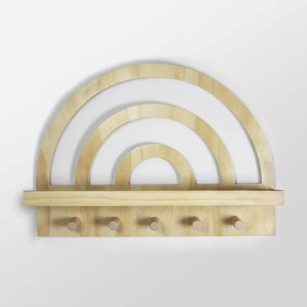 NEW Cloud Island Natural Wood Rainbow Wall Display Nursery Shelf with Hooks